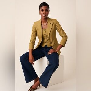 White House Black Market Blazer Jacket Womens 10 Khaki 3 Button Career Stretch